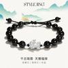 Designer-recommended Rose Quartz, Obsidian, Cat's Eye Stone Pixiu Couple's Bracelet, Fashionable Men's and Women's Gold-swallowing Beast Bracelet