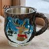 Christmas Mug Decorations Theme with Stainless Steel Liner, 3D Relief Hand Snowman Gift Mugs Painted Resin Coffee Cup, Decorative Drinkware