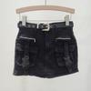 Vintage distressed utility pocket denim short skirt for women, summer new spicy girl slimming button-up anti-exposure A-line skirt