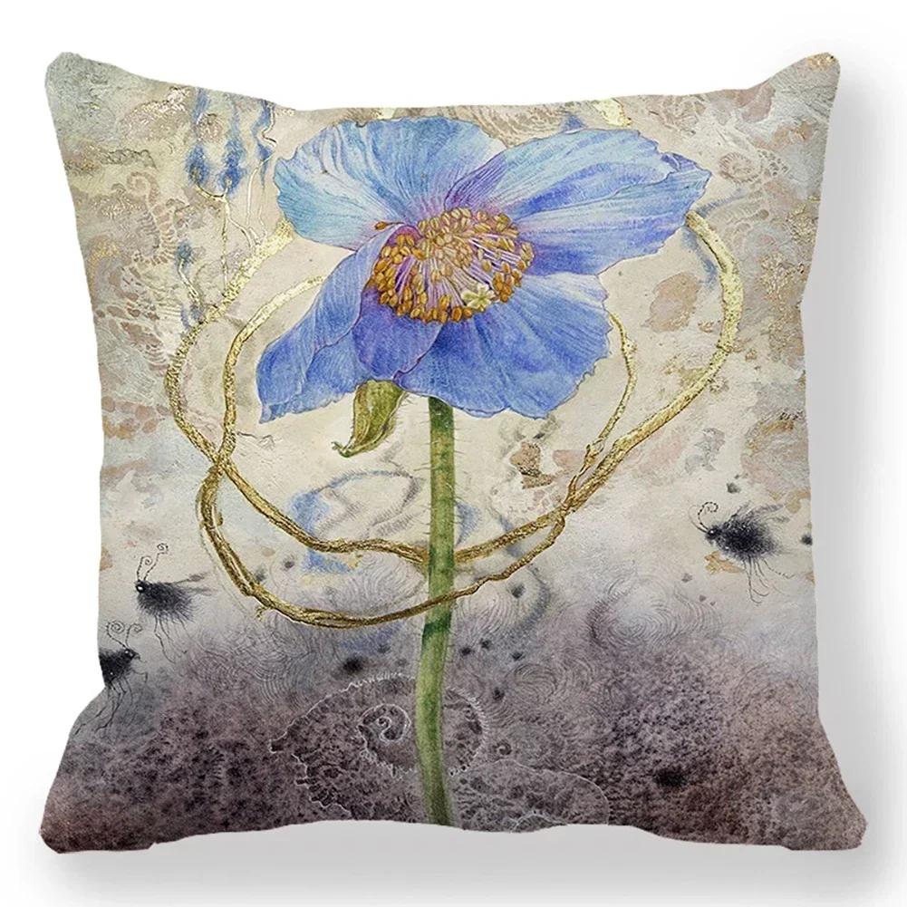 Flower Printing Throw Pillow Covers Vintage Oil Painting Birds Floral Square Cushion Cover Pillowcases for Sofa Home Decor 45cm