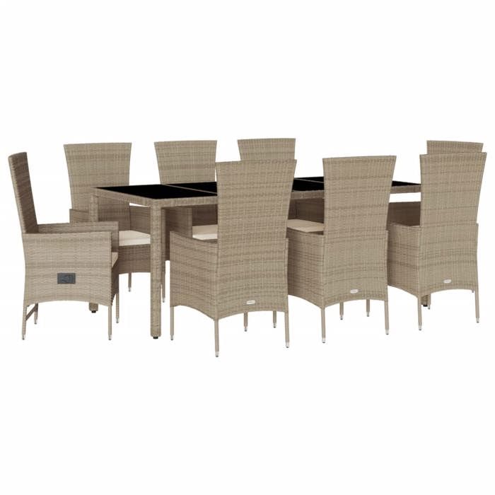 Ensemble à manger de jardin - vidaXL - Beige - 9 pièces - Dossier réglable - Housses lavables