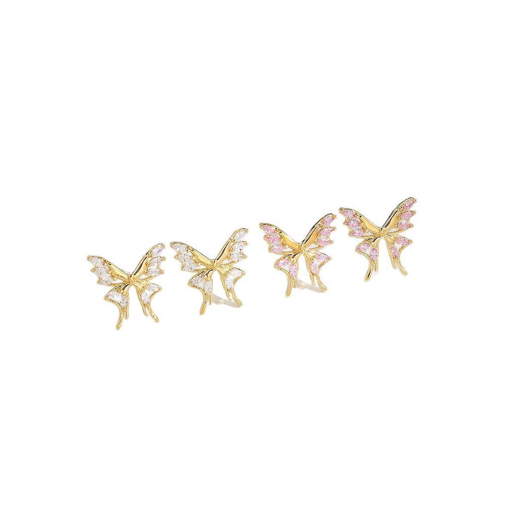 Gold-Plated Butterfly Ear Studs with Colored Zirconia - Luxury Fashion Earring