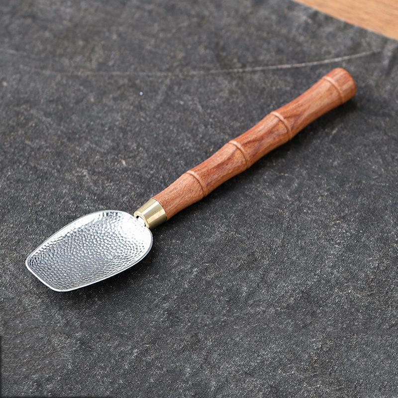 Black Ebony Bamboo Tea Spoon Long Handle Copper Hammered Spoon Tea Leaf Scoop Tea Accessories
