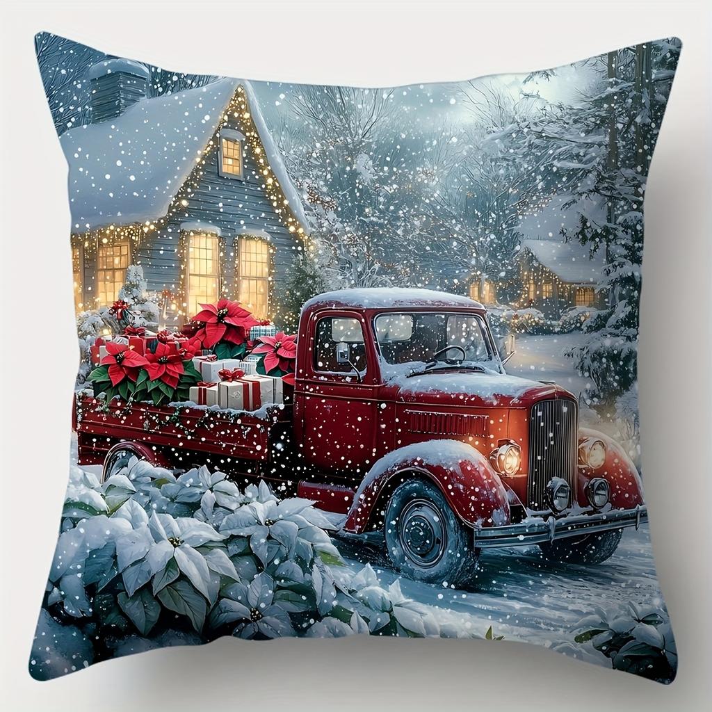Festive Christmas Throw Pillow Covers Santa, Reindeer, Snowman & Holiday Decor Cushion Cover Zip Closure Christmas Pillowcase