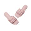 Sheepskin version of marshmallow square head leather woven slippers for women wearing new flat bottom one word lazy cool slippers for summer women
