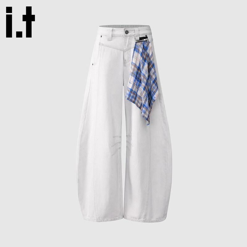 :CHOCOOLATEit Men s Patchwork Curved Wide-Leg Jeans XL