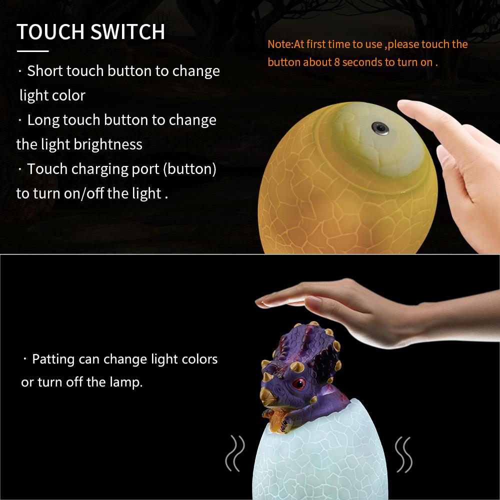 Triceratops Dinosaur Egg Light 3D LED Lamp 3D Night Light Kids Lamp Children Toy Birthday Gift Dragon 2021 New Night
