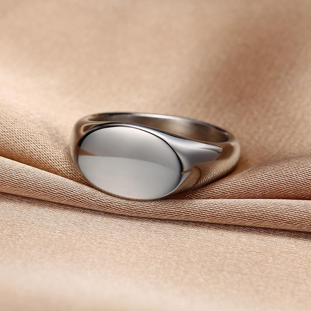 Vnox Engrave Signet Ring for Women,9mm Initial Gold Color Solid Stainless Steel Stamp Ring,Minimalist Metal Name Jewelry Gift