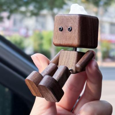 Yousheng Wooden Man Figurine Handmade Wood Doll with Swing Feet Car Aromatherapy Ornament Wooden Art Piece Auto Decor