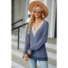 Autumn and Winter Lace V-neck Contrasting Contrasting Slit Loose Long-sleeved T-shirt Tops for Women