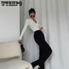 Damen V-Ausschnitt Langarm Skinny T-Shirts Damen Gestrickte Tops Herbst Winter Feste Beiläufige Dünne Damen Tees Streetwear