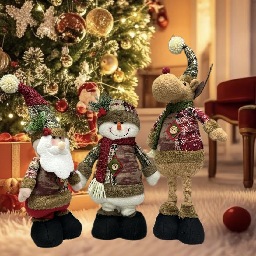 Telescopic Santa Claus, Snowman & Reindeer Standing Ornaments - Holiday Decoration Dolls