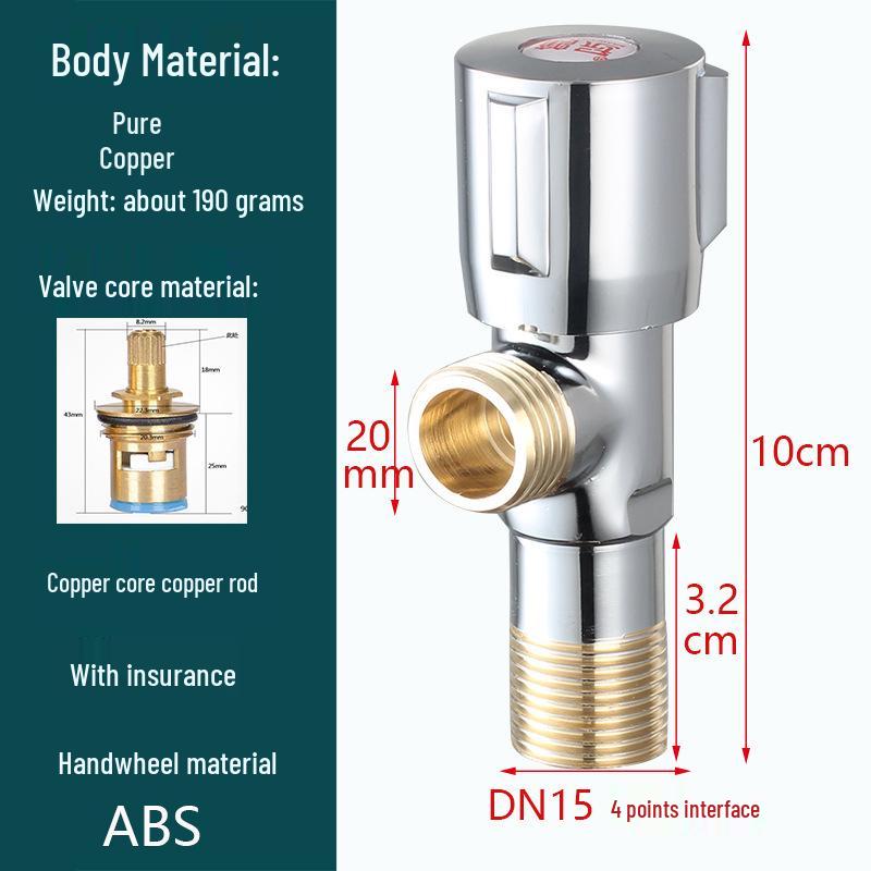 Universal 4-Point All-Copper Angle Valve for Hot/Cold Water, Stainless Steel Household Water Heater/Toilet Switch
