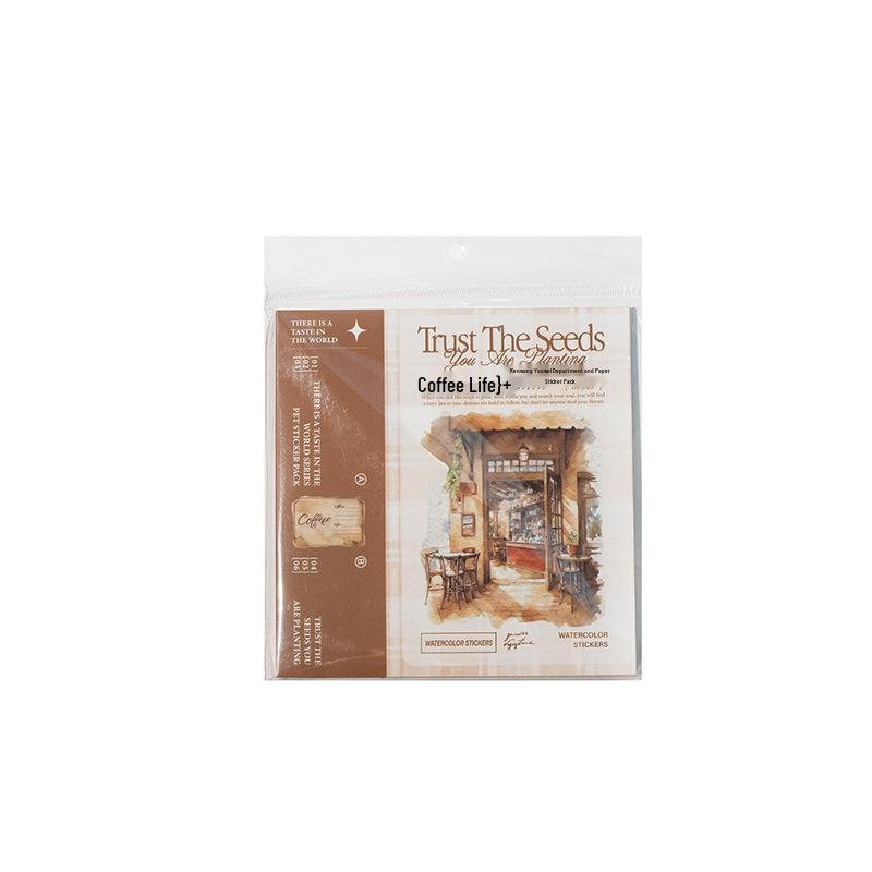 Retro Scenery Die-cut Sticker Book: Washi Paper with Houses, Forests & Coffee Themes