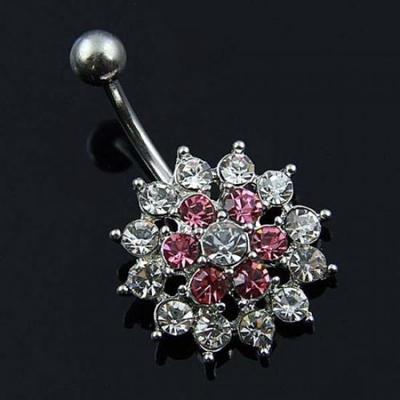 Cristal strass flor umbigo umbigo anel barra corpo piercing jóias