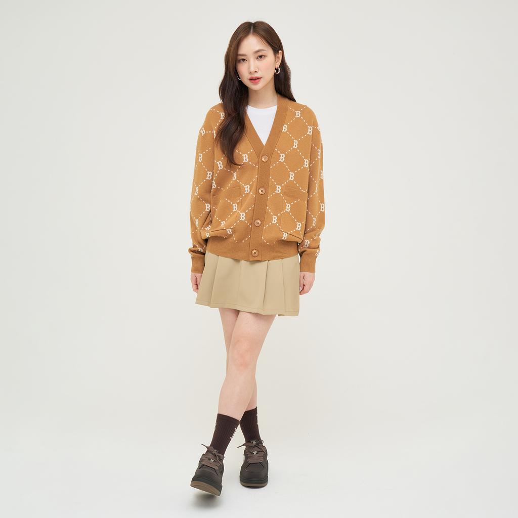 New MLB MONOGRAM Collection Boston Red Sox 24FW Knitted Fabric Cardigan Unisex Camel 3AKCM0144-43CAS