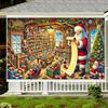 2D Santa Workshop Christmas Photo Backdrop Xmas Party Decor Cloth
