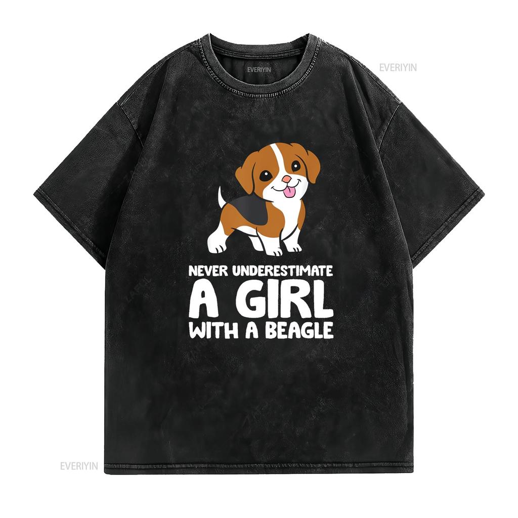 Unterschätze niemals ein Mädchen mit einem Beagle Hund T-Shirt vintage gewaschen dehnbar vielseitig Designerkleidung weich