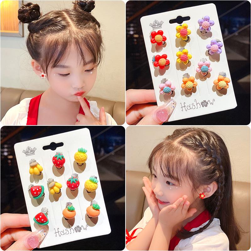 Children's No-Piercing Flower Earrings - Cute Anti-Pain Dangle & Stud Ear Clips for Baby Girls