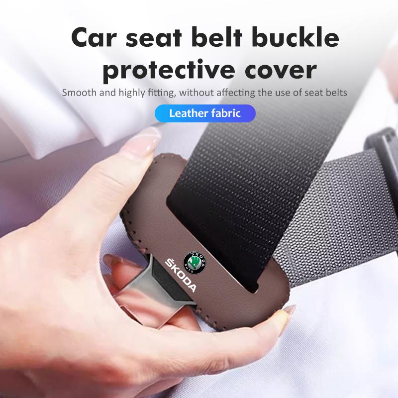 cqmes7 For Skoda PU Leather Car Seat Belt Buckle Clip Cover Protector Anti-Scratch Case Kodiaq Fabia Kamiq Karoq Octavia 2 3 Rapid