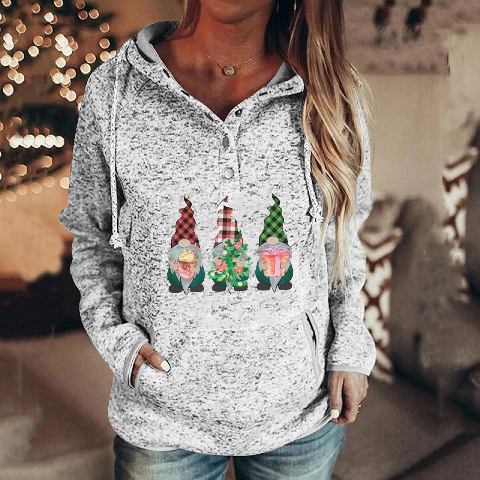 

Womens Casual Fashion Long Sleeve O-Neck Christmas Printed Blouse Top S білий