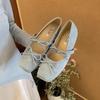 Women's Mary Jane Shoes Square Toe Bow Flannel Shallow Mouth Shoes Women Dress Increase Internal Height 2025 Zapatillas De Mujer
