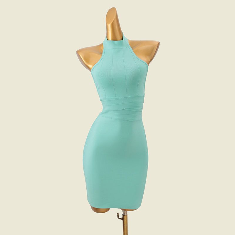 American V's Accessible Luxury Halterneck Narrow Shoulder Beauty Back Silm Dress Summer Sexy Sleeveless Knitting Sheath Skirt