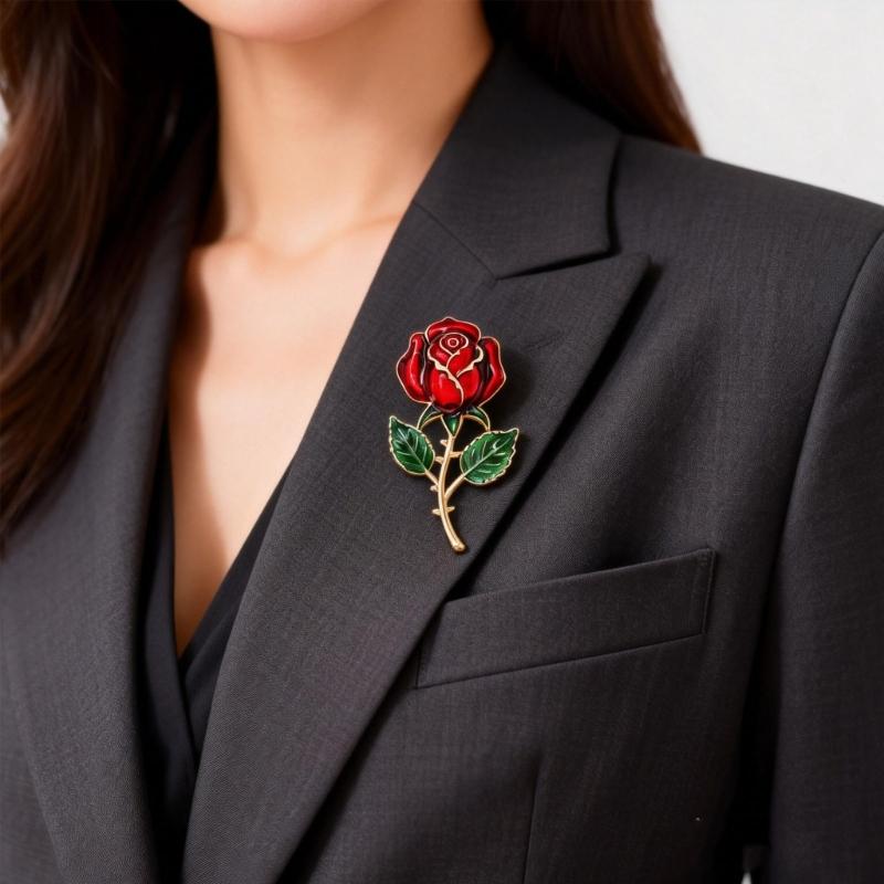 Lightweight Zinc Alloy 3D Enamel Rose Brooch Lapel Pin for Comfortable Effortless Daily Wear as Versatile Accessory