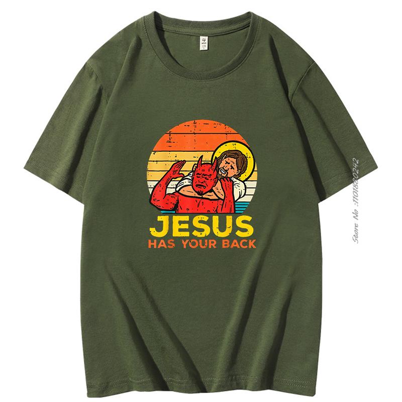 Jesus Has Your Back Jiu Jitsu Vintage Cotton Shortsleev Tops Male Kawaii Clothing Oversized T Shirt High Quality Mens Clothes