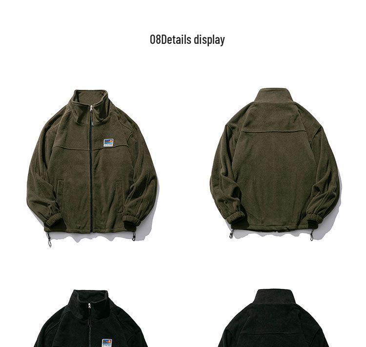 Herren Hoodie im japanischen Stil aus Lammwoll-Fleece - Stehkragen Sherpa Jacke für Herbst/Winter, Lässig und vielseitig.