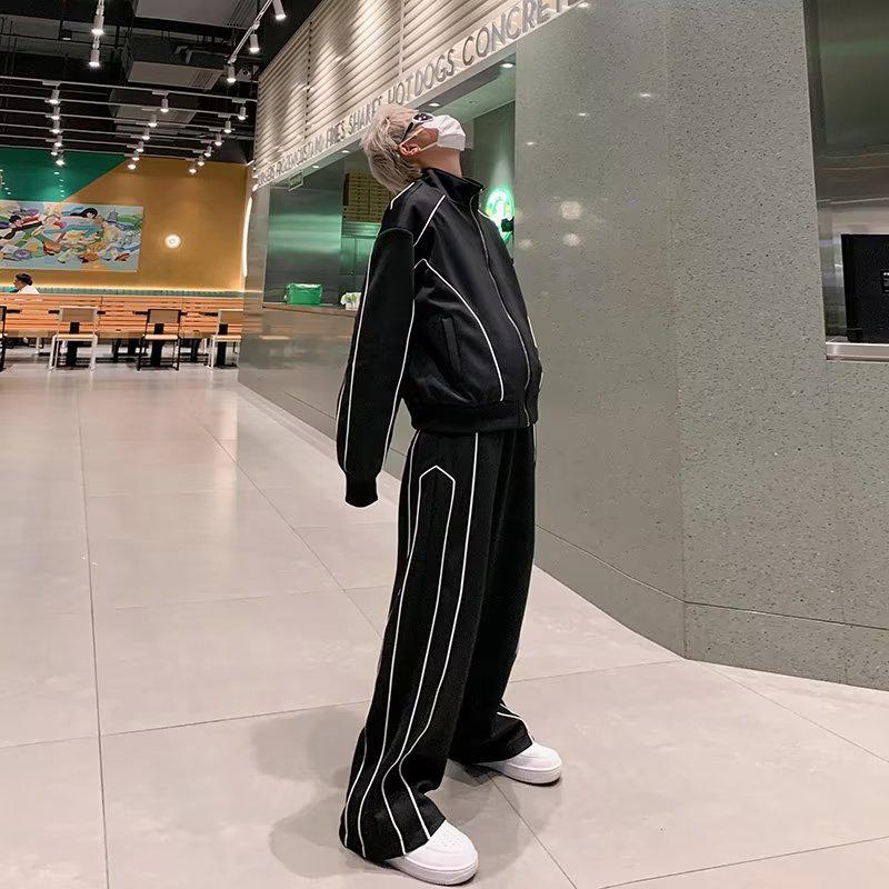 Men's High-End Casual Sportswear: Loose Cardigan Jacket & Wide-Leg Pants Two-Piece Set