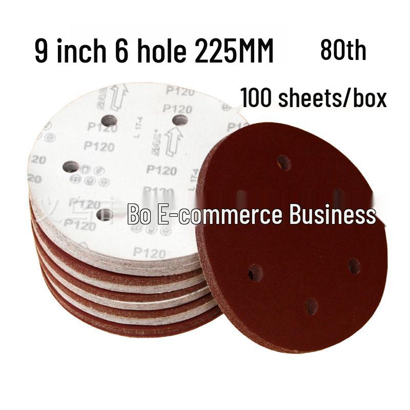 9-Inch Flocked Sanding Disc with 6 Holes, Self-Adhesive Backing, Round, Dry Sandpaper, 215MM