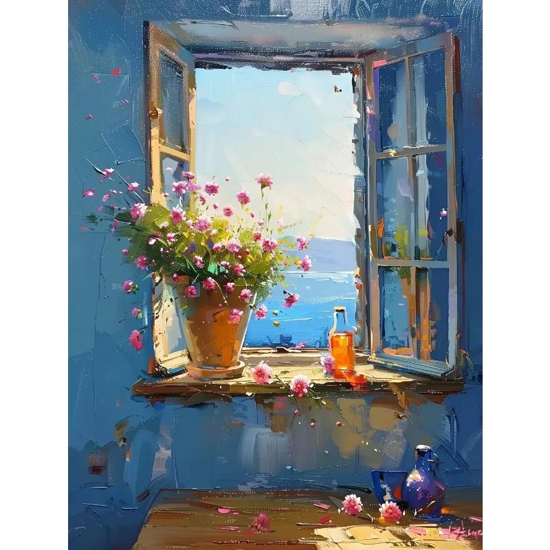 Abstract Colorful Graffiti Town Landscape Canvas Painting Modern Art Window Sea View Aesthetic Posters Prints Living Room Decor