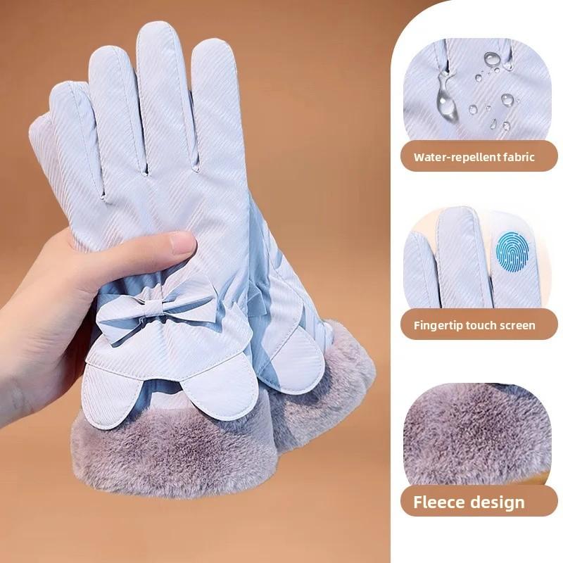 Women Touch Screen Driving Gloves Thickened Winter Skiing Gloves Cycling Mittens Double Thick Velvet Plush Wrist Comfortable