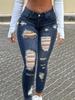 Jeans Skinny Strappati a Vita Media Stile Europeo e Americano - Denim Elasticizzato Slim Fit