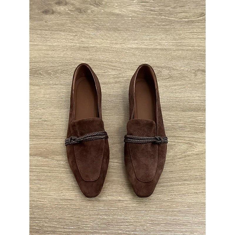 Literary and retro style loafers, women's one-pedal French single shoes, lazy Doudou shoes