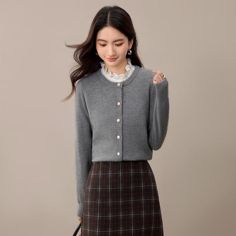 Women's Elegant Round Neck Knit Cardigan