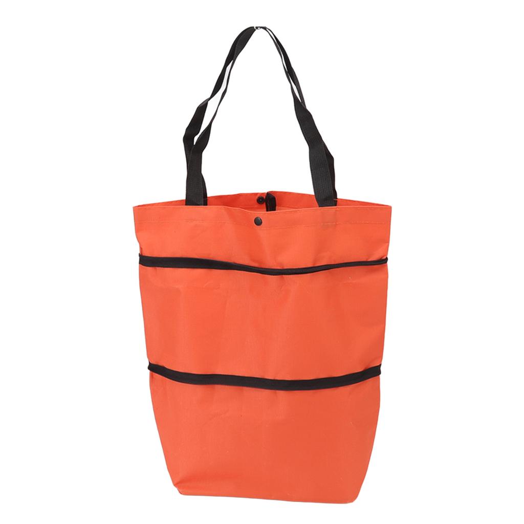 Einkaufswagen Faltbare Tasche Große Kapazität Reißverschlussdesign Oxford-Gewebe mit Rad für Camping Orange