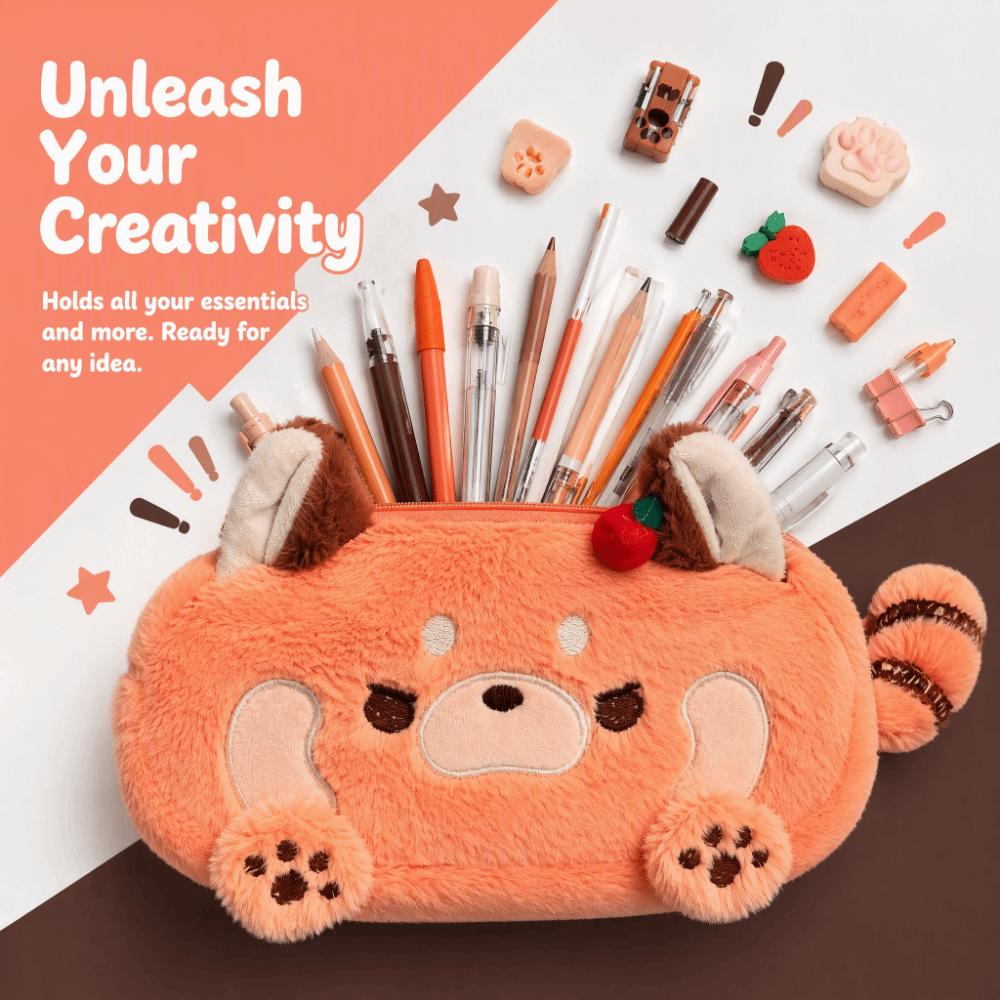 Cartoon Plush Pencil Box Large Capacity Stationery Storage Bag Raccoon Pencil Case Gift