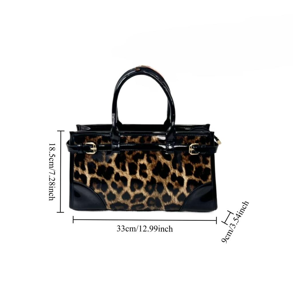 Women'S Personalized Leopard Print Tote Bag Buckle With Splicing Street Shoulder Handbag