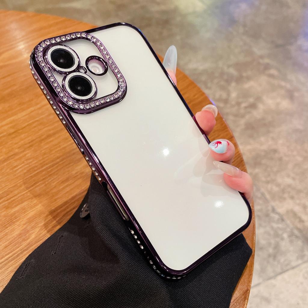 Applicable to Apple 17 transparent mobile phone case 16 glitter lens film rhinestone frame iPhone15 soft case protective case 11