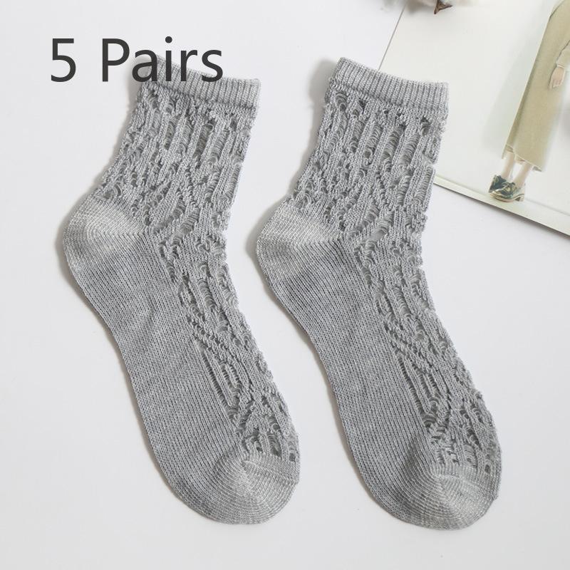 5 Paires Chaussettes Treillis Losanges Creux Respirantes Tube Chaussettes en Coton pour Femmes