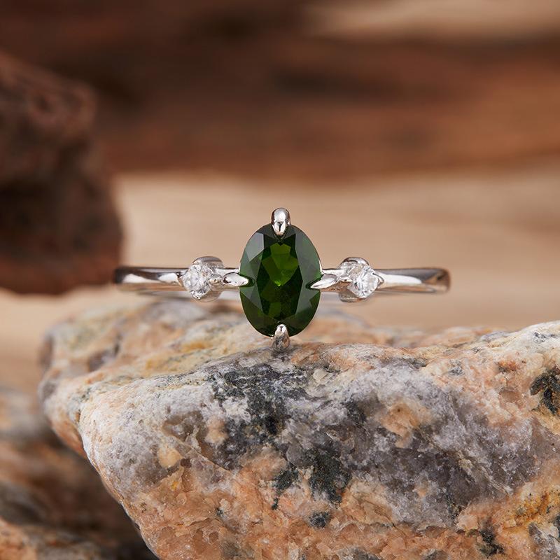 S925 Sterling Silver Colored Treasure Ring Women'S Natural Topaz Garnet Diopside Olivine Simple Versatile Ring
