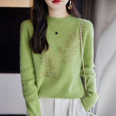 Women's Pullover Pure Woolen Sweater Slim Fit Hot Diamond Knitted Thick and Warm Autumn Winter New Half High Collar Cashmere Sweaters