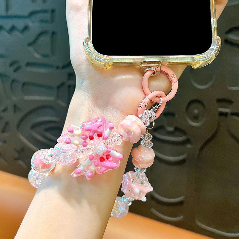 Fashion Sweet Bow Pearl Beads For Mobile Phone Chain Hand Painted Beads DIY Beaded Jewelry Pendant Bag Charm