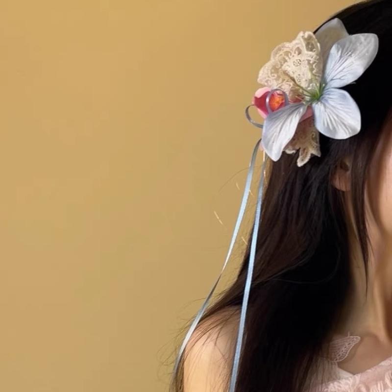 

Lily Flower Ribbon Alligator Hair Clip Ornament Hairpin Women Party Wedding Decorative Hair Accessories