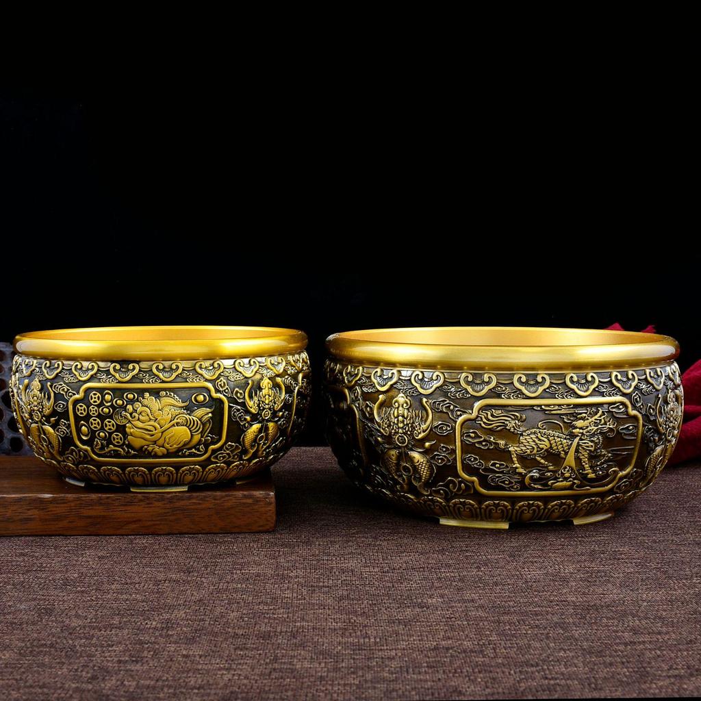 Brass Treasure Bowl Incense Burner - Eight Treasures Wealth-Attracting Home Decor Chinese Craft