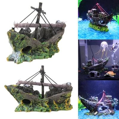 Dekorace akvária s motivem pirátské lodi, vraku lodi, vintage designu z pryskyřice, akváriových doplňků a dekorací do bytu.