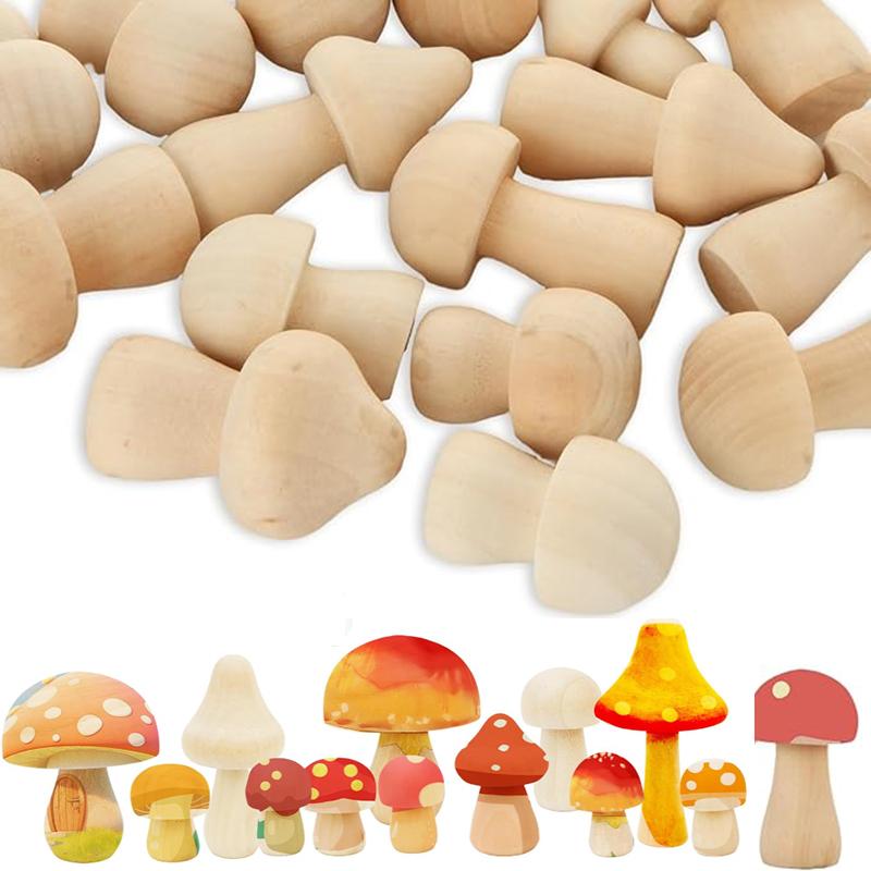 30/40Pcs Unfinished Wooden Mushroom Mini Doll for Arts and Crafts DIY Projects Kids Birthday Wooden Toys Christmas Gifts Decor