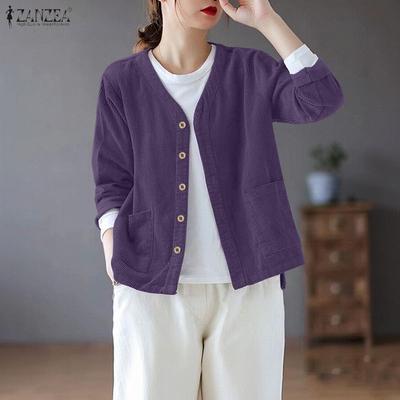 Women Casual V-Neck Loose Long Sleeve Cardigan Blouse